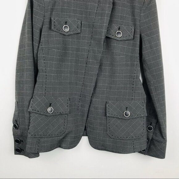 Nicole  Benisti Gray Plaid Single Breasted blazer Jacket women size  6 - Picture 6 of 14